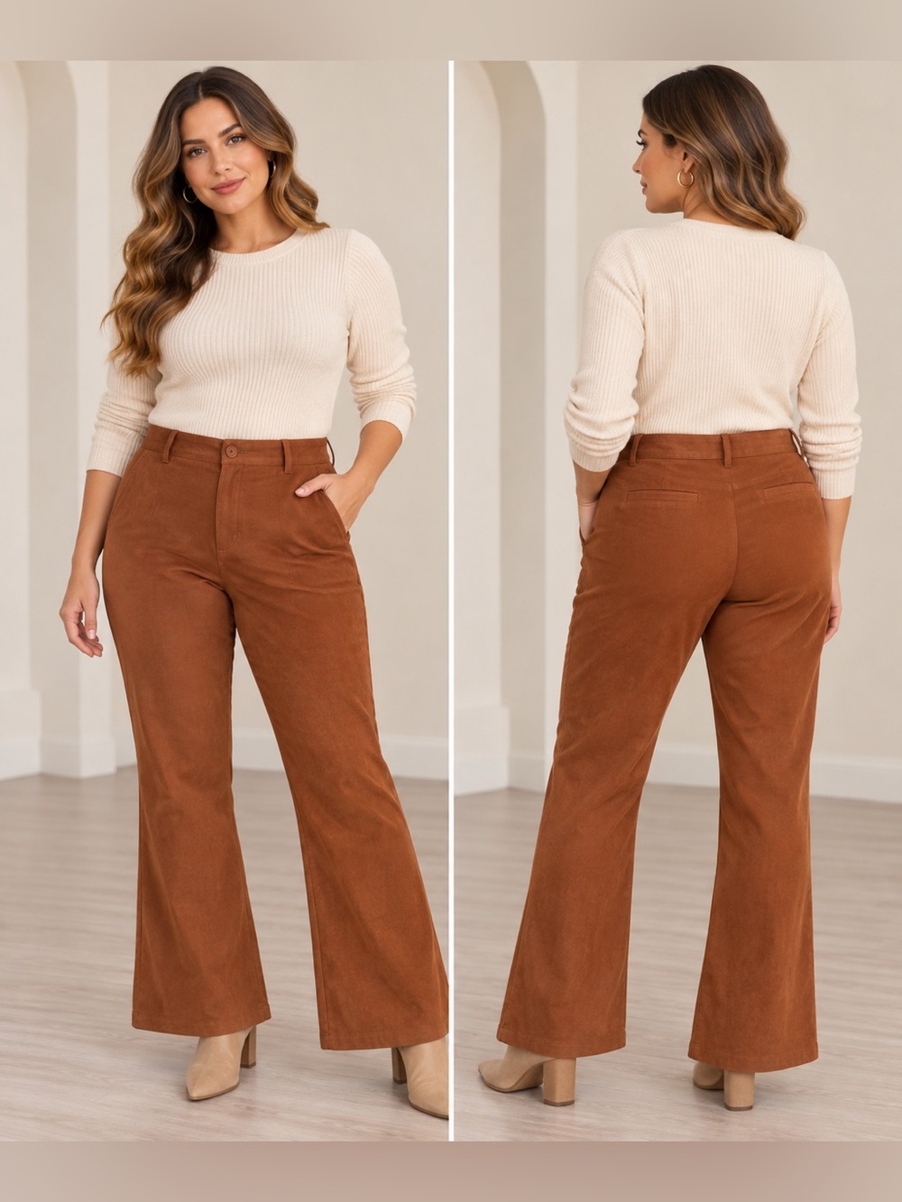 Brown corduroy Casual Flare Pants